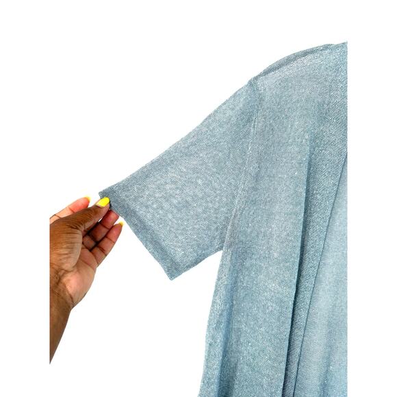 Eileen Fisher Blue Lightweight Relaxed Linen Crepe Shimmer Long Cardigan Size XS - Picture 4 of 7